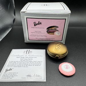 Barbie Guldfärgad Kompakt med Puffprydnad ~ PHB Midwest Cannon Falls Porslinsask