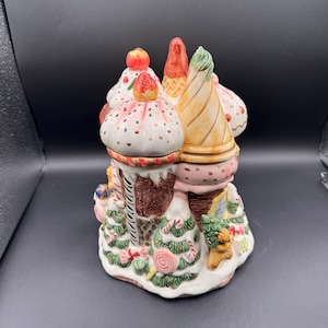 Pote de cerâmica para biscoitos &quot;Quebra-nozes&quot; Fitz e Floyd, casa de gengibre, vintage, 1992 - CHIP