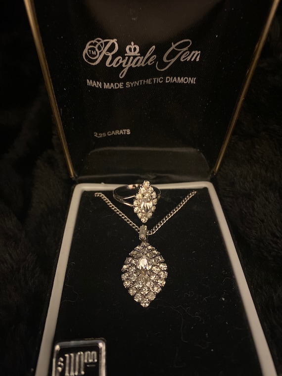 Vintage synthetic diamond necklace and matching ri