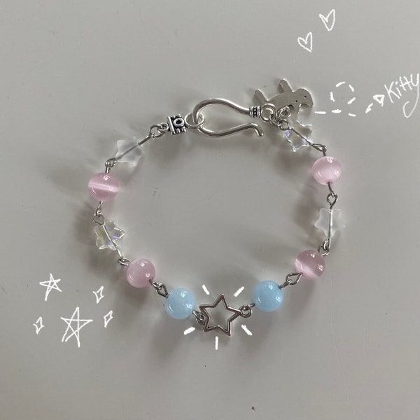 Pulsera estrella perla rosa y azul