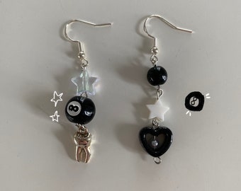 Black and white heart earrings