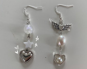 White and silver heart earrings