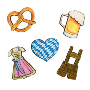 Streudeko bayrisch - 25Stk Tischdeko aus Holz, Dirndl Lederhose Breze Herz Bierkrug Oktoberfest-Party Dekoration Wäscheklammern Firmenfeier
