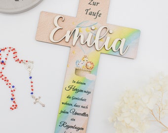 Personalisiertes Taufkreuz mit Taufspruch - individuelles Holzkreuz als Geschenk zur Taufe/Geburt farbiges Kinderkreuz für Jungen & Mädchen