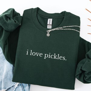 Ik hou van augurken sweater, augurk minnaar ronde hals, grappige foodie trui, augurk witte olifant cadeau, augurk seizoen cadeau afbeelding 1