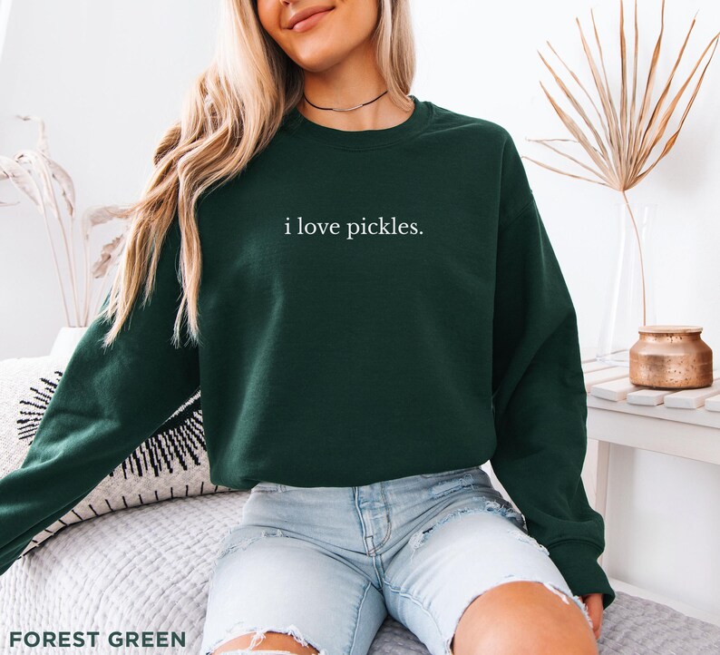 Ik hou van augurken sweater, augurk minnaar ronde hals, grappige foodie trui, augurk witte olifant cadeau, augurk seizoen cadeau afbeelding 6