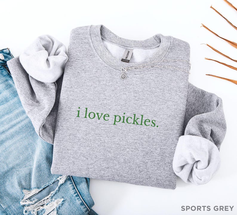 Ik hou van augurken sweater, augurk minnaar ronde hals, grappige foodie trui, augurk witte olifant cadeau, augurk seizoen cadeau afbeelding 7