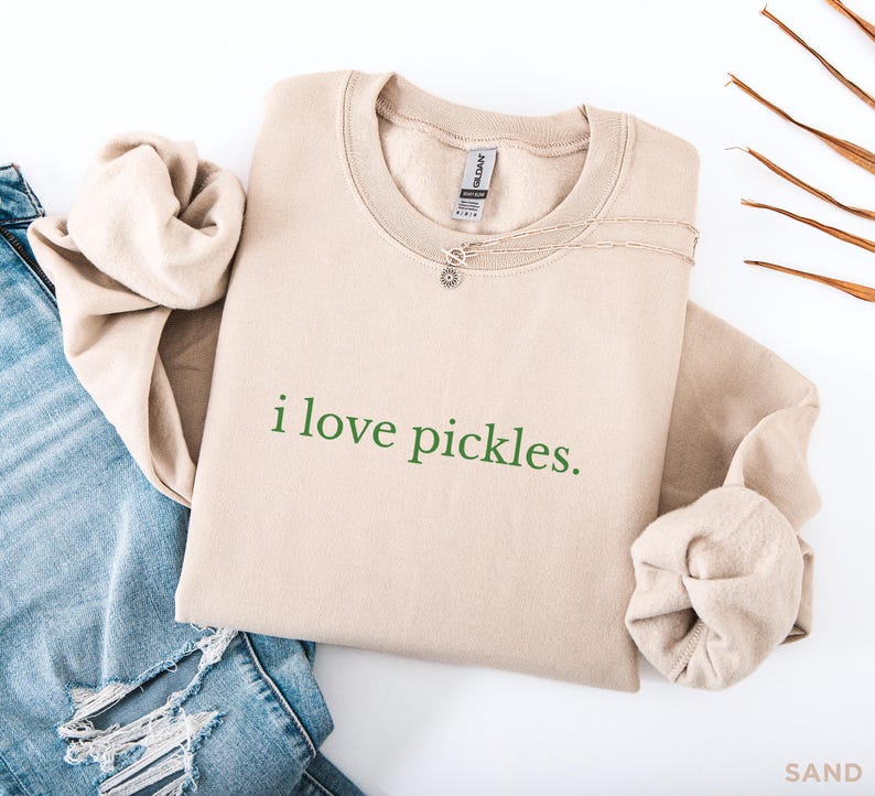 Ik hou van augurken sweater, augurk minnaar ronde hals, grappige foodie trui, augurk witte olifant cadeau, augurk seizoen cadeau afbeelding 5