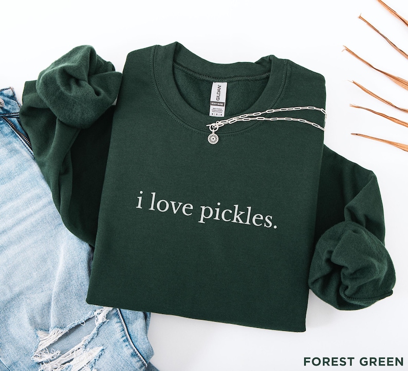 Ik hou van augurken sweater, augurk minnaar ronde hals, grappige foodie trui, augurk witte olifant cadeau, augurk seizoen cadeau afbeelding 1