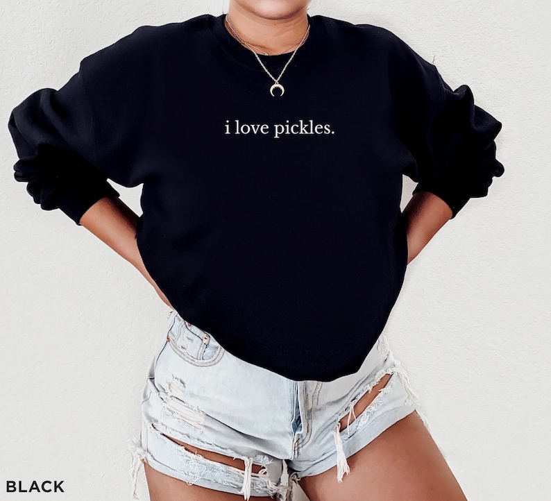 Ik hou van augurken sweater, augurk minnaar ronde hals, grappige foodie trui, augurk witte olifant cadeau, augurk seizoen cadeau afbeelding 3