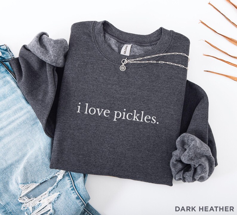 Ik hou van augurken sweater, augurk minnaar ronde hals, grappige foodie trui, augurk witte olifant cadeau, augurk seizoen cadeau afbeelding 4