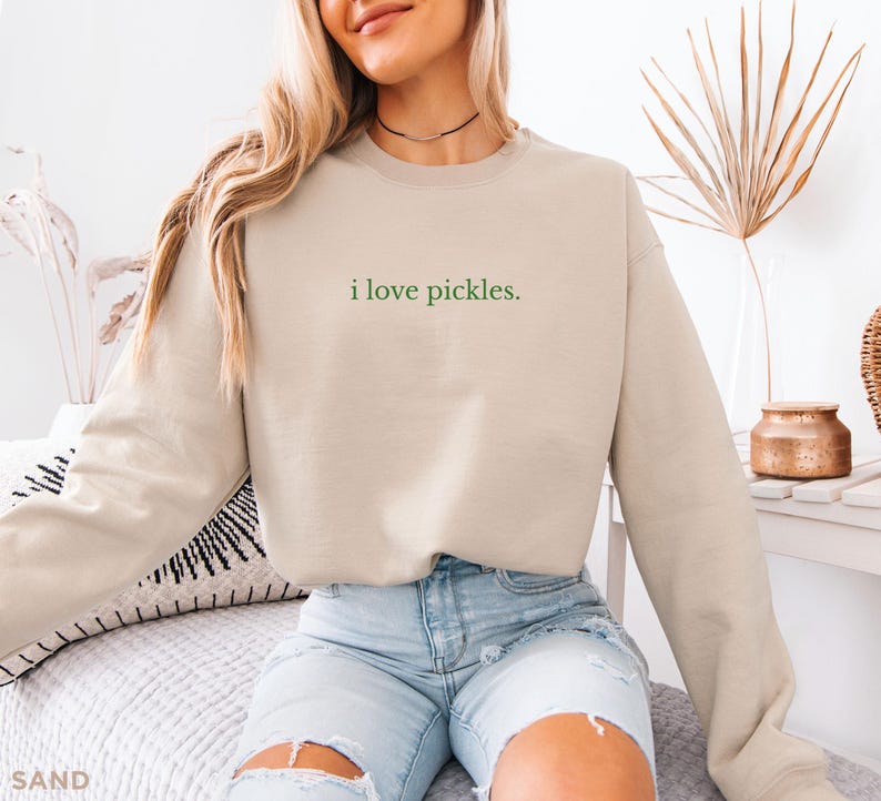 Ik hou van augurken sweater, augurk minnaar ronde hals, grappige foodie trui, augurk witte olifant cadeau, augurk seizoen cadeau afbeelding 2