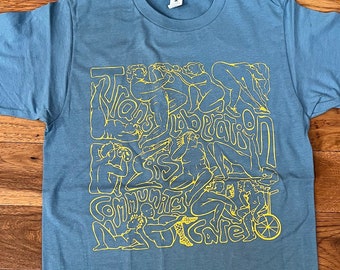 Jaune sur bleu T-shirt Trans Liberation is Community Care / Soins de santé trans / T-shirt Queer Liberation / Entraide transgenre / Fierté