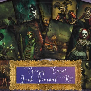 Afdrukbare griezelige Circus Junk Journal Kit, Griezelige Carnaval Junk Journal Kit, junk journal aanbod, griezelige ephemera, gotische dagboekpagina's
