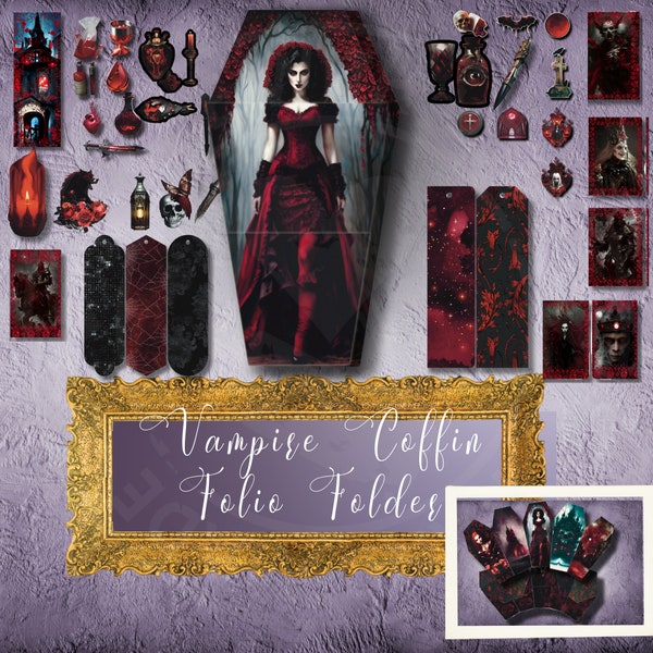 Gothic Style Junk Journal Folio - Vampire Coffin Design and Vampire Ephemera Collection