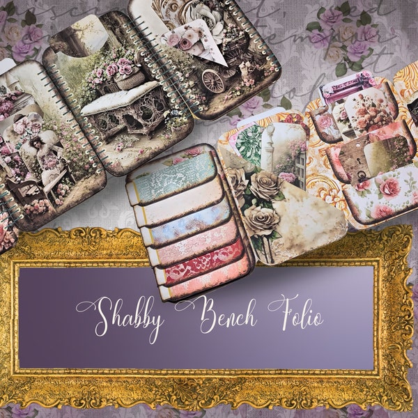 Shabby Chic Journal Folio Set, Printable Folio for Junk Journals, DIY Journal Supplies: Loaded Folio, Loaded Shabby Chic Bench Folio