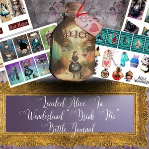 Alice in Wonderland Folio Kit - Printable Junk Journal Kit with Drink Me Bottle & Wonderland Theme