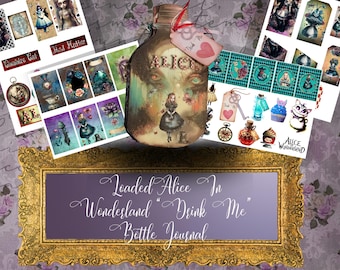 Alice in Wonderland Folio Kit - Printable Junk Journal Kit with Drink Me Bottle & Wonderland Theme