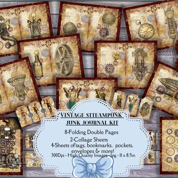 Vintage Steampunk Junk Journal Kit, steampunk  ,vintage  ,junk journal kit  ,ephemera  ,steampunk journal  ,scrapbooking ,printable