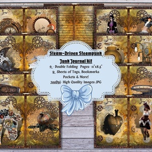 Printable Steampunk Junk Journal Kit Digital Download For Journaling, Scrapbooking, Decoupage, and other Paper crafts.