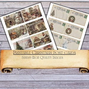 Cartões postais de Natal para impressão, cartão de Natal, download para impressão, cartão digital, cartões vintage, coisas efêmeras para impressão, feliz Natal