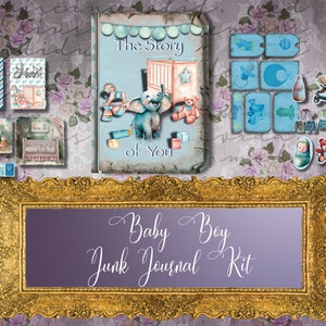 Baby Boy Junk Journal Kit | Baby Book | Baby Memory Book | Baby Shower Gift | Baby Scrapbook