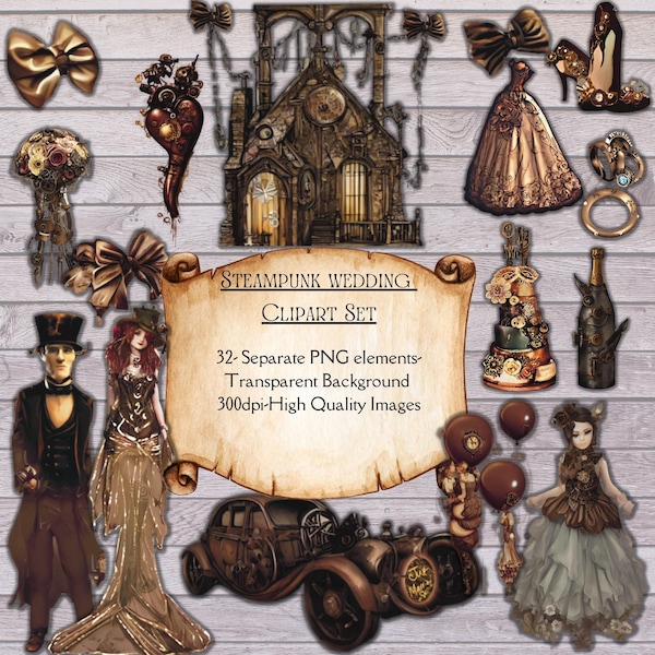 Wedding Clipart, Png, Steampunk Clipart, Digital Download, Scrapbooking, Instant Download, Commercial Use, Steampunk, Steampunk Clip Art,