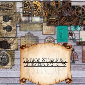 Printable steampunk journal ephemera pack Vintage steampunk printable ephemera Steampunk scrapbooking printable ephemera Steampunk ephemera