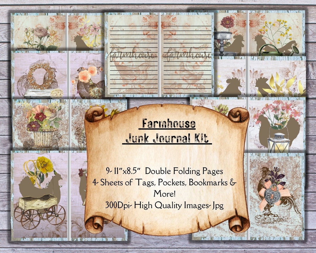 Printable Farmhouse Junk Journal Kit, Instant Download, Digital ...