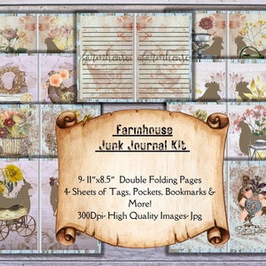 Printable Farmhouse Junk Journal Kit, Instant Download, Digital Download, Junk Journal Kit,  Junk Journal Printable, Digi Kit, diy