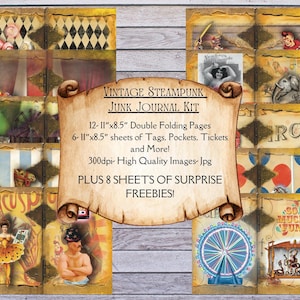 printable Vintage circus digital junk journal & scrapbooking kit, stationary, digital download, fair pages, embellishments, ephemera
