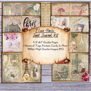 Paris Junk Journal Kit, digital junk journal,junk journal labels ,junk journaling vintage,junk journal kits digital,junk journal paper kits