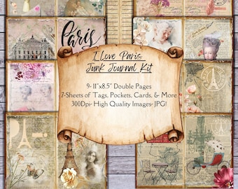Paris Junk Journal Kit, digital junk journal,junk journal labels ,junk journaling vintage,junk journal kits digital,junk journal paper kits