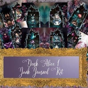 Dark Alice Junk Journal Kit - Druckbare Alice im Wunderland Journaling Seiten, Gothic Scrapbooking Zubehör, druckbare Wunderland Papiere