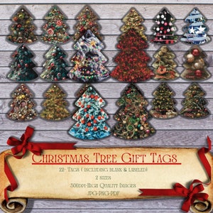 Printable Christmas tree  gift tags, Hang tags,Christmas gift tags, junk journal tags, digital gift tags , printable ephemera, gift wrapping