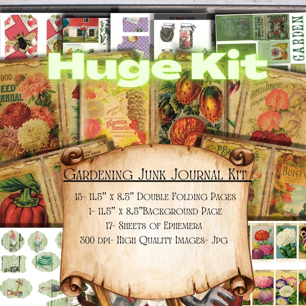 vintage seed packet printable junk journal kit ,journaling supplies, digital download, scrapbook kit, vintage Garden Ephemera