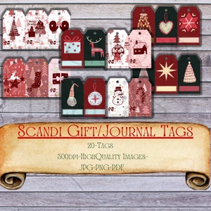 Scandi Christmas  gift tags, Hang tags,Christmas gift tags, junk journal tags, digital gift tags , printable ephemera, gift wrapping