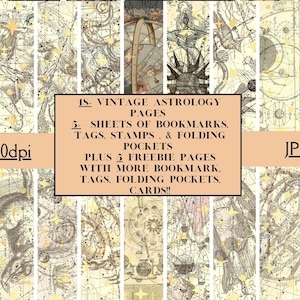 Vintage Astrology Digital Papers, Tag, Segnalibri, Carte, Francobolli e tasche di riviste, Omaggi