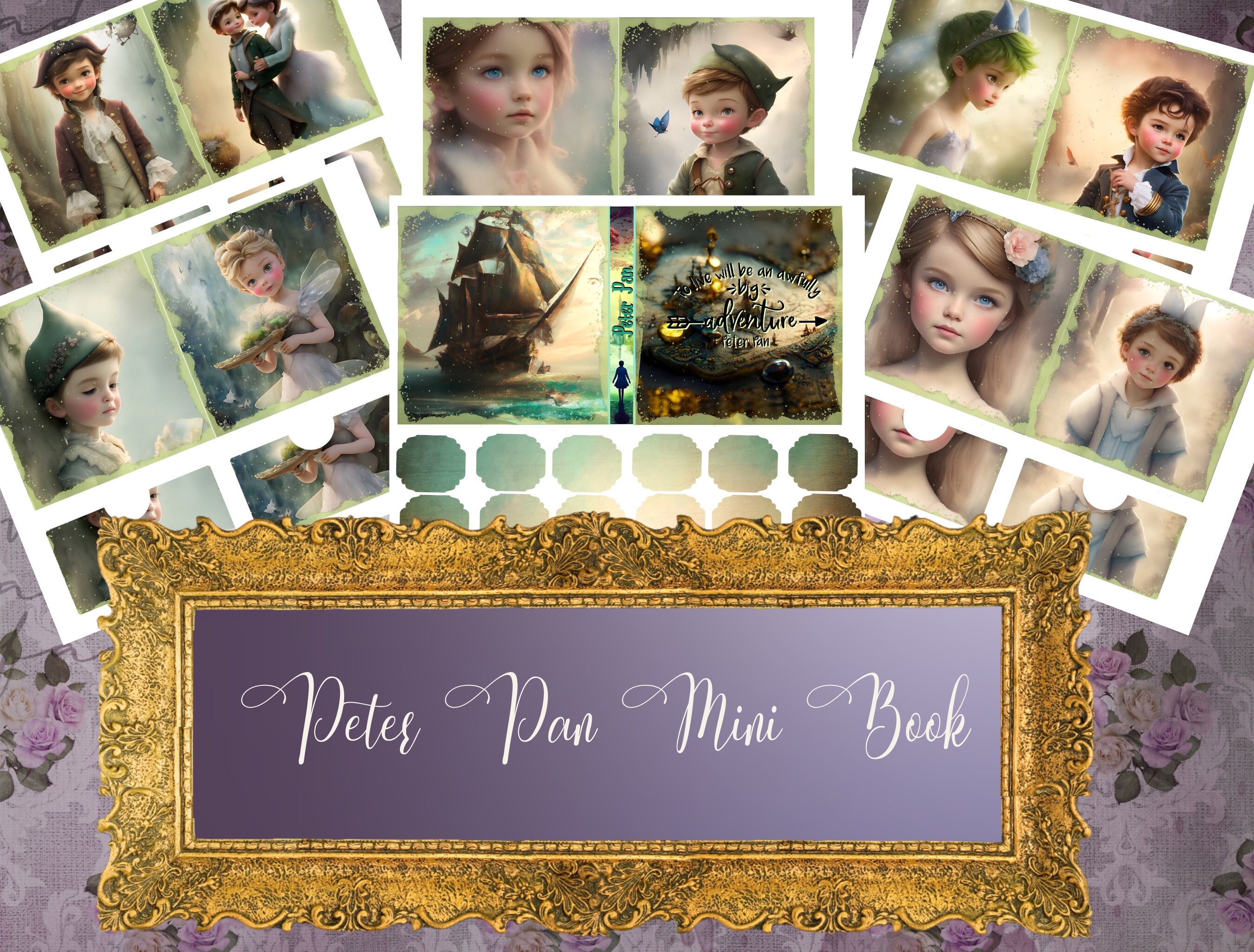 Peter Pan Mini Book Printable for Junk Journaling: Neverland Journal Kit with Wendy, Tinker Bell, and Captain Hook Illustrations