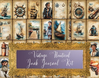 Vintage Nautical Junk Journal Kit - Printable Scrapbook Ephemera for Crafting Hobby