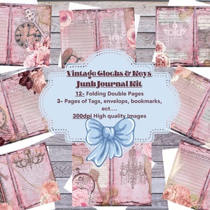 Vintage Clocks & Keys Junk Journal Kit, Junk Journal, Printable Journal, Digital Download ,Journal Kit, Instant Download, Junk Journal Kit