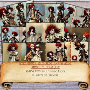 Steampunk Raggedy Ann Junk Journal Kit: Printable Ephemera (Digital Download)