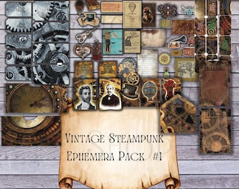 Printable steampunk ephemera pack,ephemera download,ephemera pack for journals,printable pack,ephemera pack for junk journals,lot ephemera