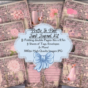 Pretty In Pink Junk Journal Kit, pink,floral,printable journal,digital download,digital kit,digital journal kit,scrapbooking,instant