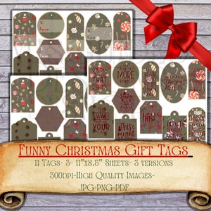 Printable Funny Christmas  gift tags, Christmas gift tags, junk journal tags, digital gift tags , printable ephemera, merry Christmas