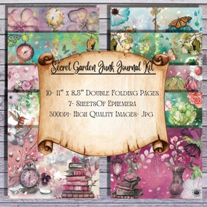 Secret Garden, Junk Journal Kit, bedruckbares Papier, handgemacht, Ephemera, Garten Junk Journal, Printable Garten, digitales Kit, Junk Journal Seiten