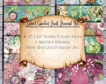 Secret Garden ,Junk Journal Kit ,Printable Paper,handmade , ephemera, garden junk journal, printable garden,digital kit, junk journal pages