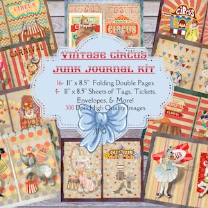 Vintage Circus Junk Journal Kit, Printable, Digital download, Instant Download, Digi Kit, Carnival, Circus, clowns