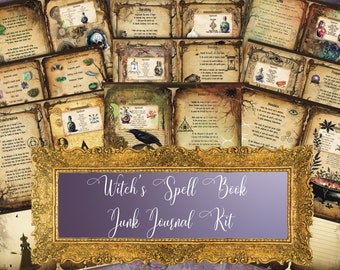 Spell Book Junk Journal Kit with Book of Shadows and Grimoire Inserts