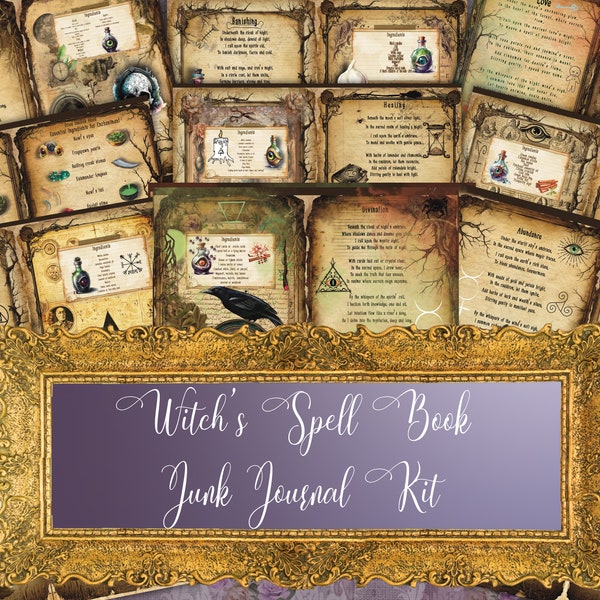 Spell Book Junk Journal Kit with Book of Shadows and Grimoire Inserts